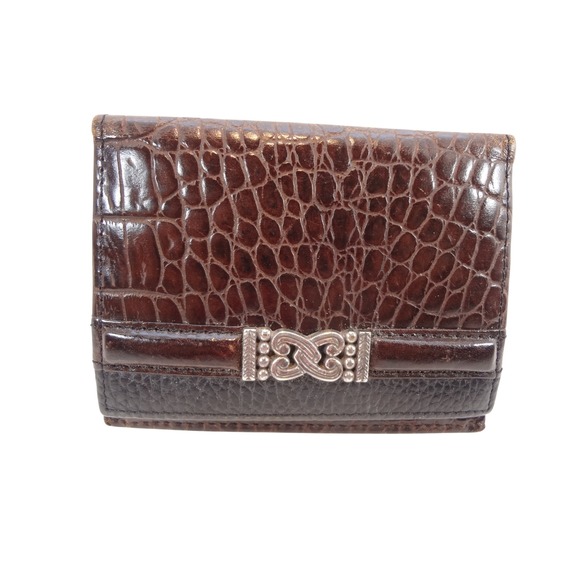 Brighton Handbags - Brighton Bifold Wallet Small Brown Good Croc Embossed Leather Silver